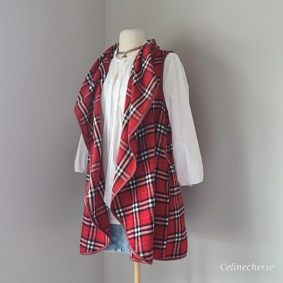 Boutique Red Plaid Buffalo Check Vest - Picture 2 of 4